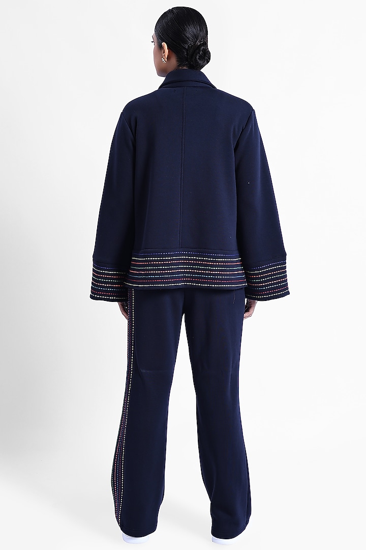 Blue Fleece Fabric Jacket by Sonal Singh at Pernia's Pop Up Shop
