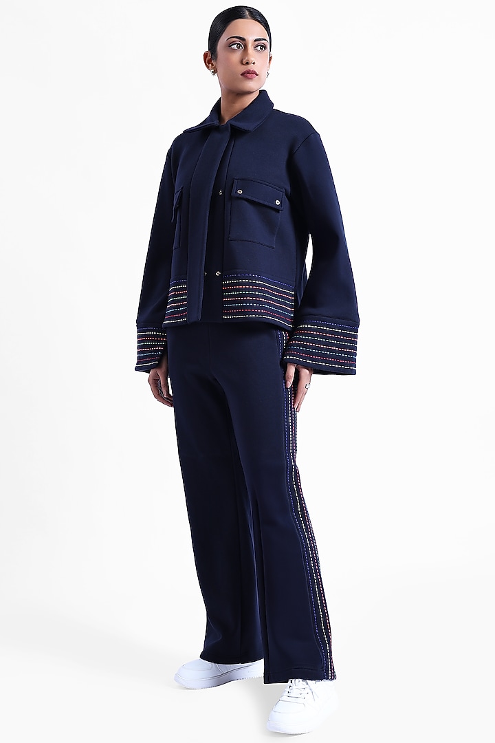 Blue Fleece Fabric Jacket by Sonal Singh at Pernia's Pop Up Shop