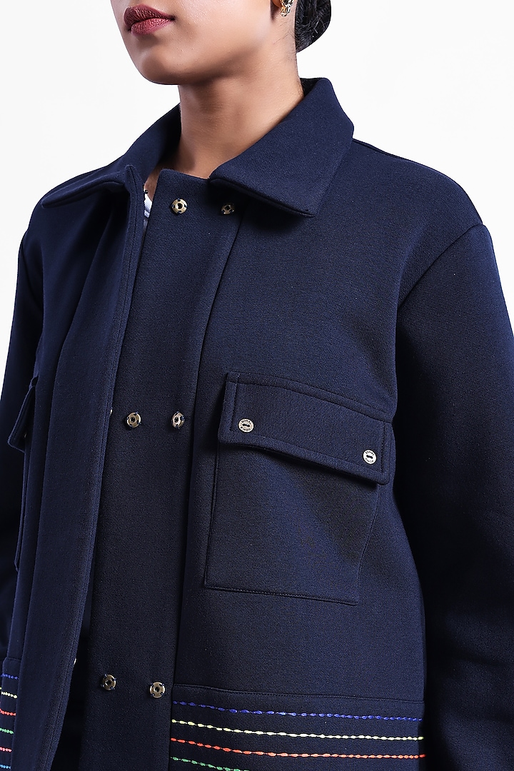 Blue Fleece Fabric Jacket by Sonal Singh at Pernia's Pop Up Shop