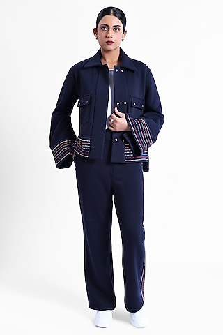 Blue Fleece Fabric Sweatpants by Sonal Singh