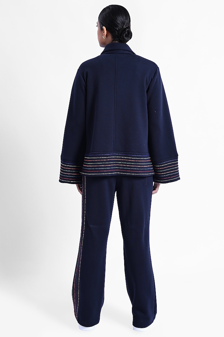 Blue Fleece Fabric Sweatpants by Sonal Singh at Pernia's Pop Up Shop