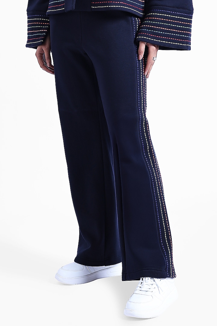 Blue Fleece Fabric Sweatpants by Sonal Singh at Pernia's Pop Up Shop