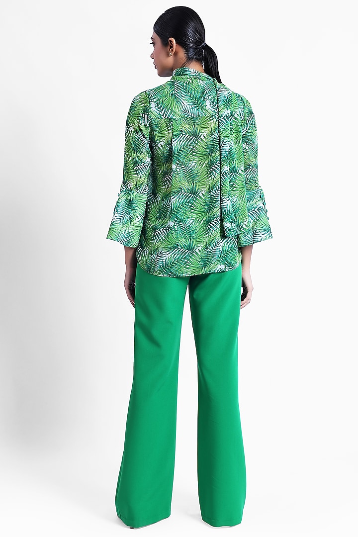 Green Georgette Printed Front Tie-Up Top by Sonal Singh at Pernia's Pop Up Shop