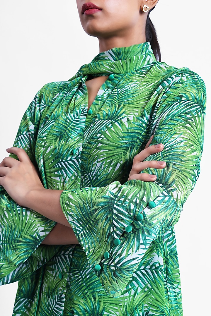 Green Georgette Printed Front Tie-Up Top by Sonal Singh at Pernia's Pop Up Shop