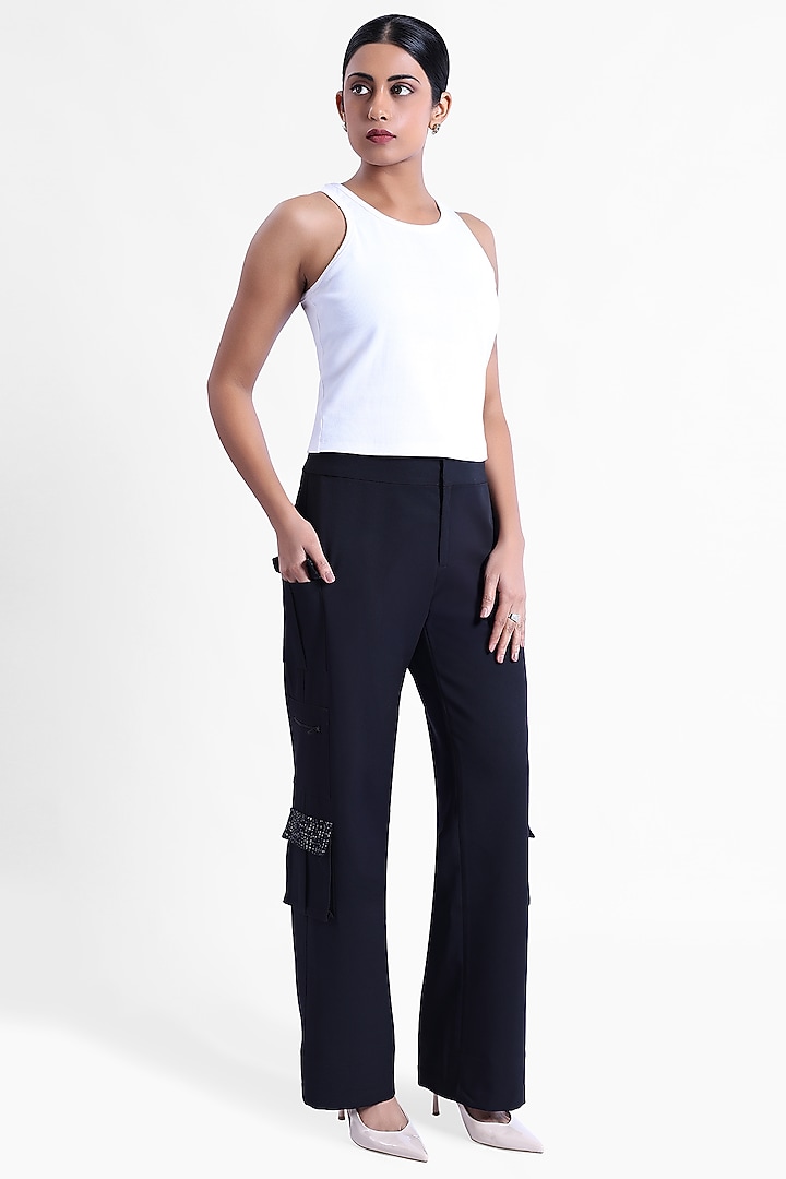 Black Banana Crepe & Armani Satin Pants by Sonal Singh at Pernia's Pop Up Shop