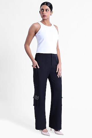 Black Banana Crepe & Armani Satin Pants by Sonal Singh
