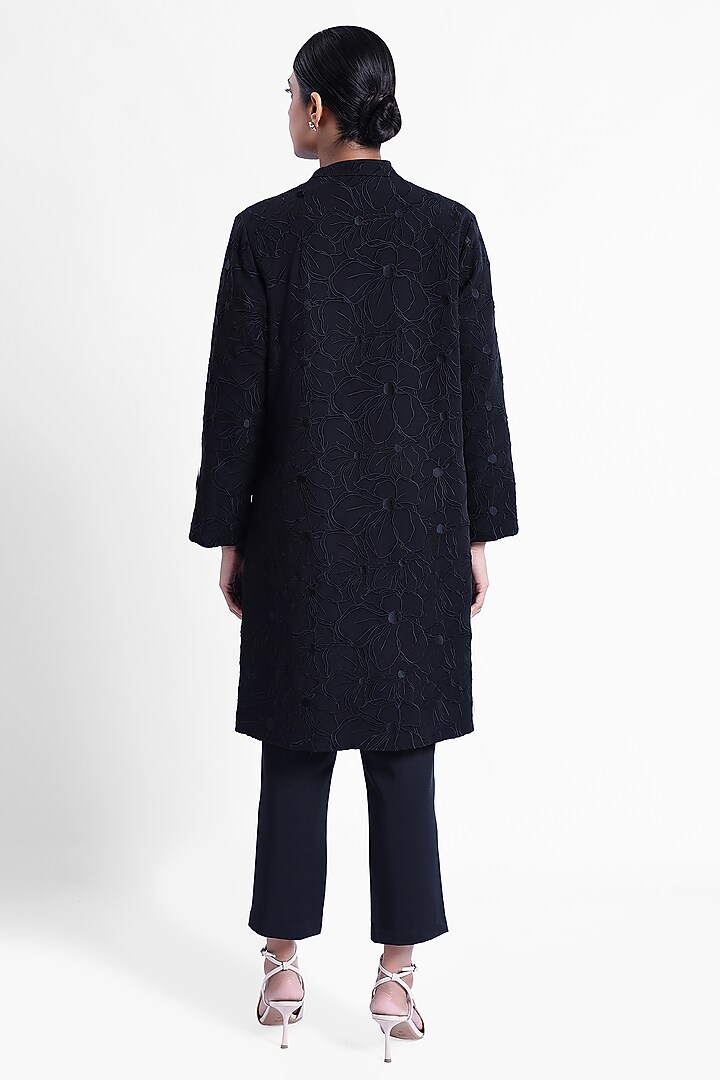 Black Banana Crepe Thread Embroidered Jacket by Sonal Singh at Pernia's Pop Up Shop