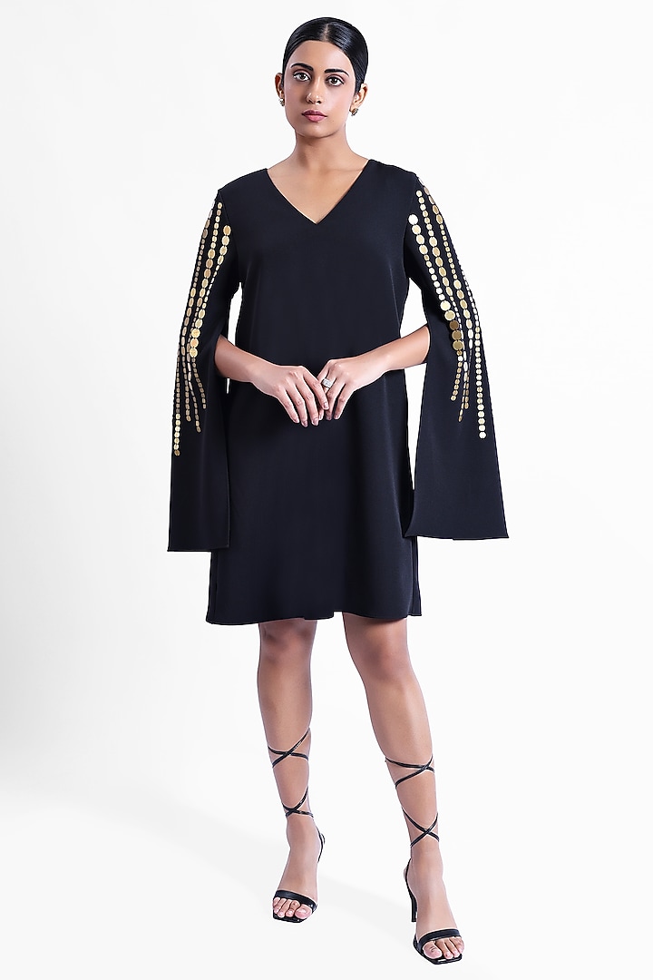 Black Banana Crepe Embellished Mini Vacation Dress by Sonal Singh at Pernia's Pop Up Shop