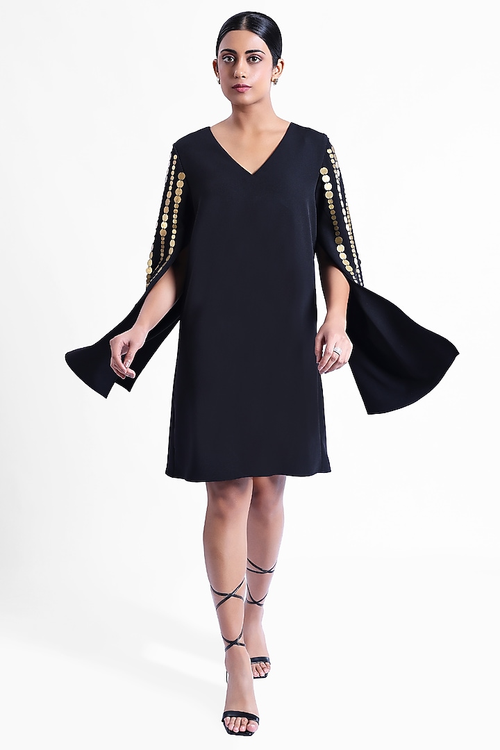Black Banana Crepe Embellished Mini Vacation Dress by Sonal Singh at Pernia's Pop Up Shop