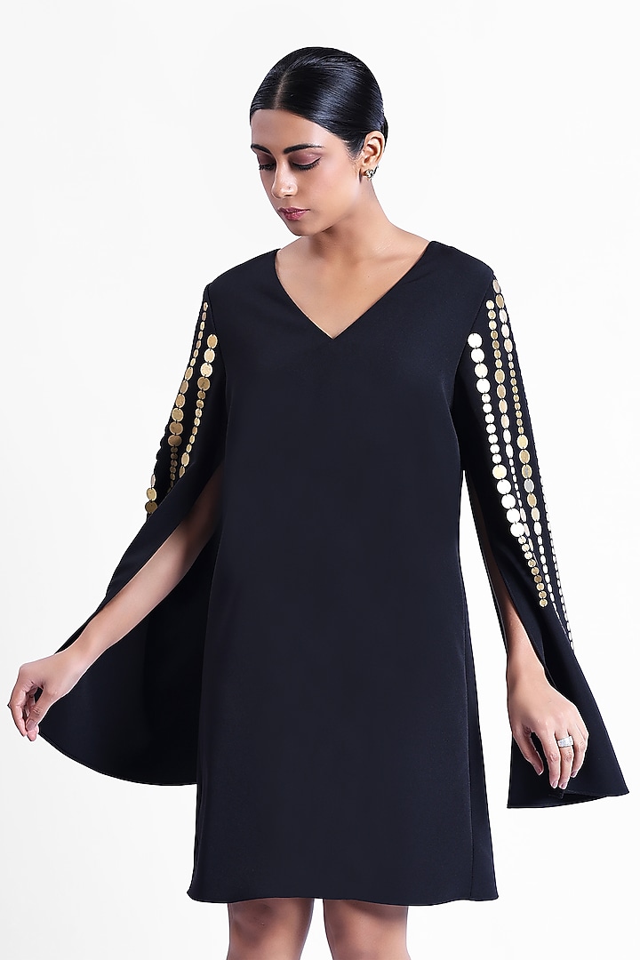 Black Banana Crepe Embellished Mini Vacation Dress by Sonal Singh at Pernia's Pop Up Shop