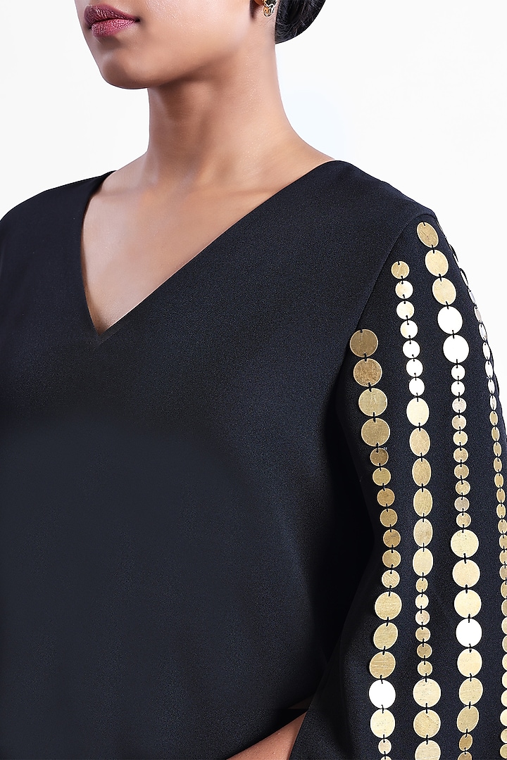 Black Banana Crepe Embellished Mini Vacation Dress by Sonal Singh at Pernia's Pop Up Shop