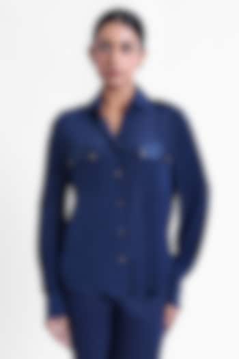 Blue Silk Crepe Shirt by Sonal Singh at Pernia's Pop Up Shop