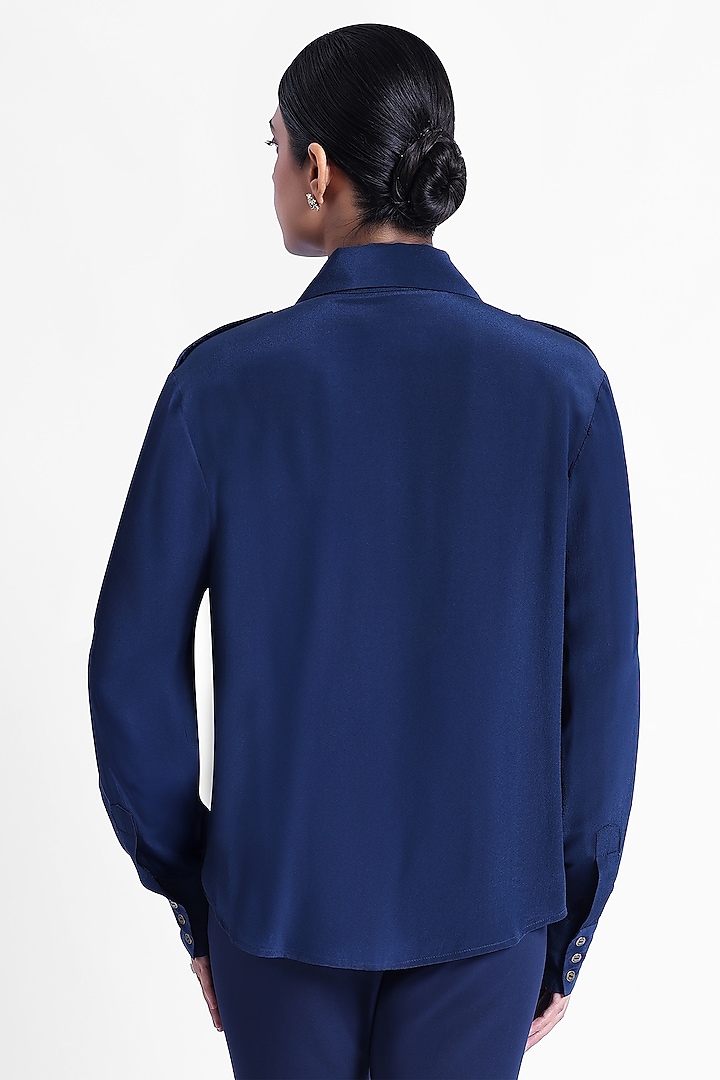 Blue Silk Crepe Shirt by Sonal Singh at Pernia's Pop Up Shop