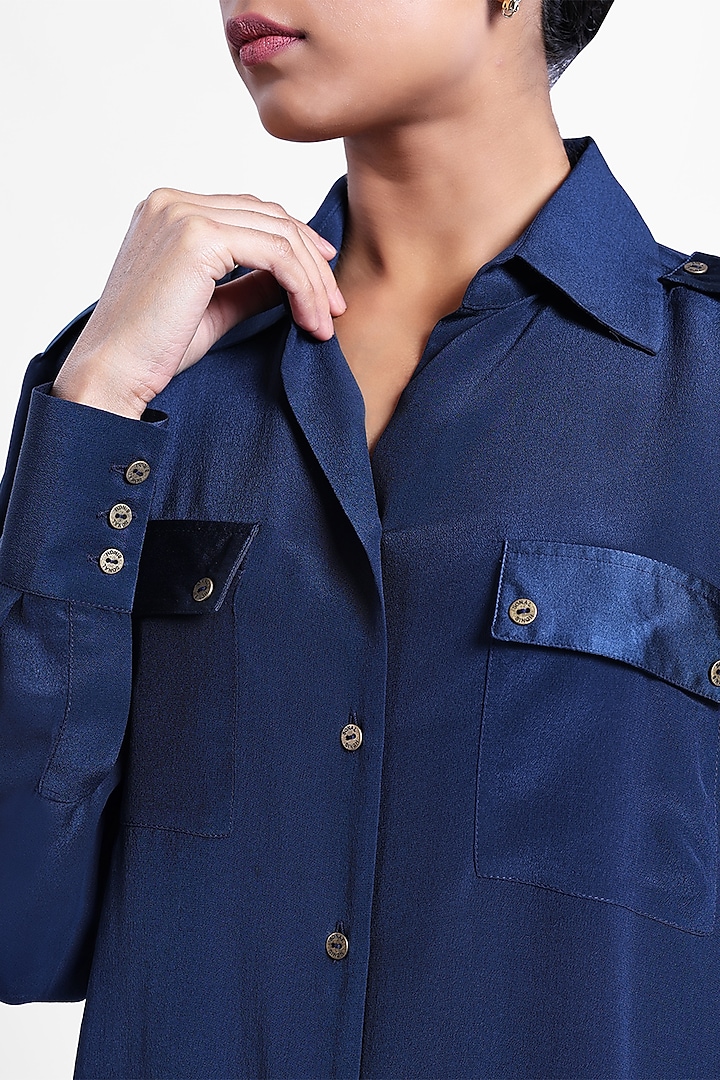 Blue Silk Crepe Shirt by Sonal Singh at Pernia's Pop Up Shop