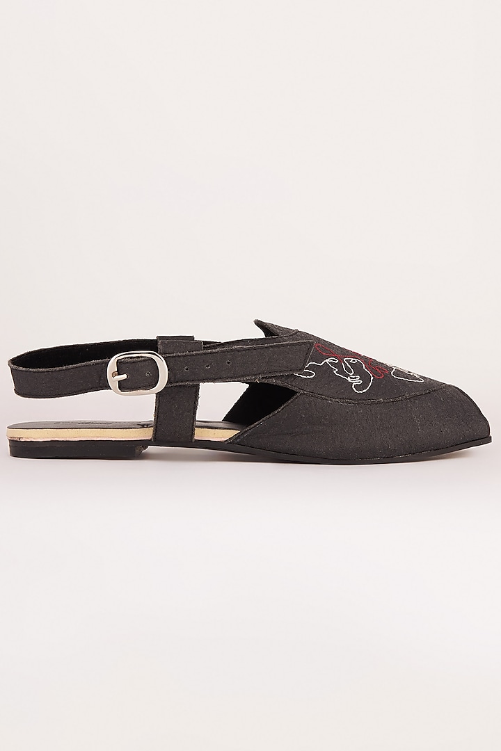 Charcoal Black Embroidered Sandals by Sole Stories