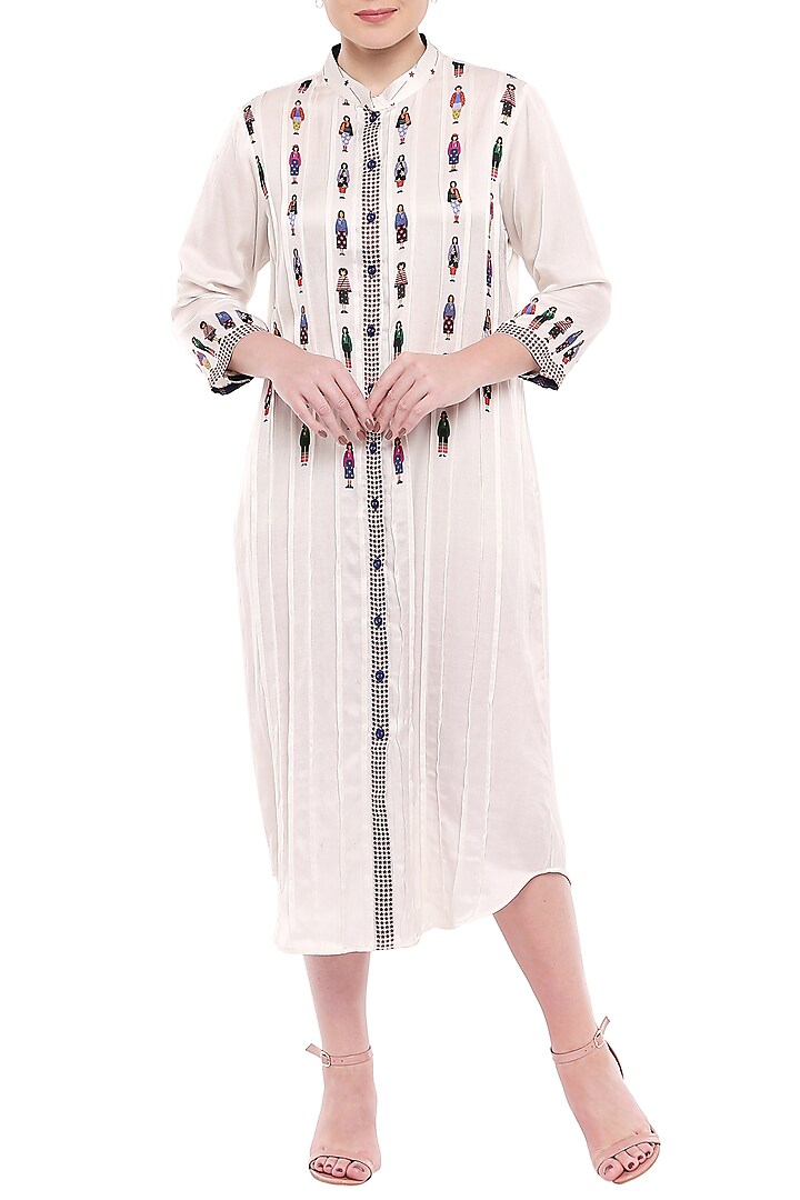 Ivory Printed Pintuck Dress by Label SO US
