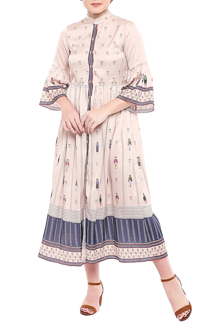 Ivory & Blue Printed Dress by Label SO US