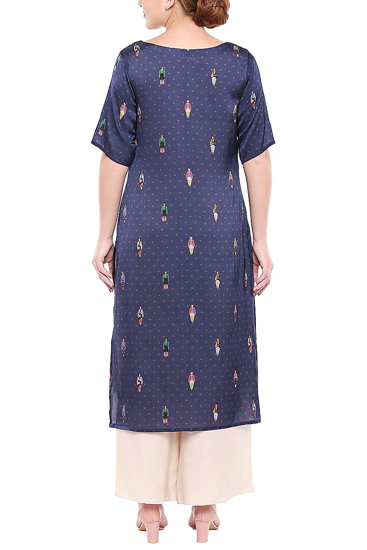 Navy Blue Printed Kurta With Ivory Pants by Label SO US at Pernia's Pop Up Shop