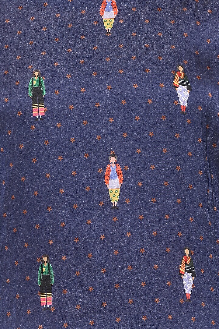Navy Blue Printed Kurta With Ivory Pants by Label SO US at Pernia's Pop Up Shop