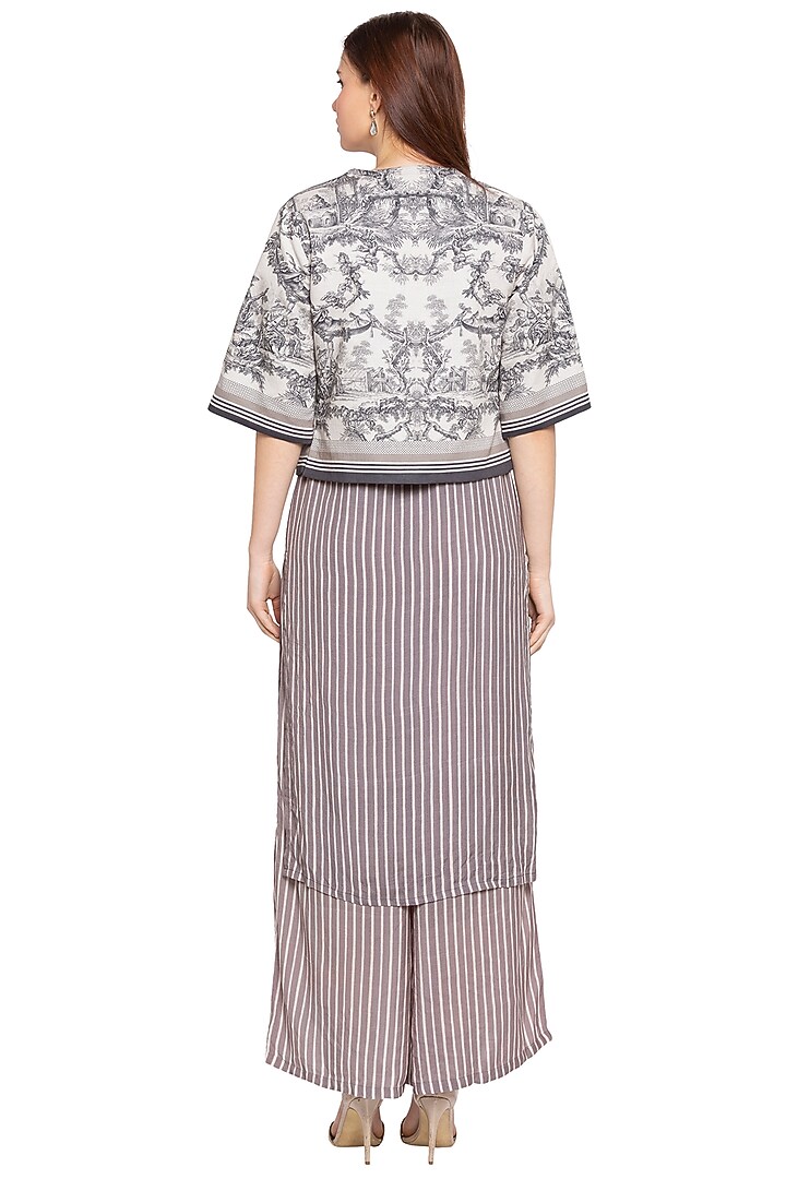 Blue & White Printed Kurta With Palazzo Pants & Jacket by Label SO US at Pernia's Pop Up Shop
