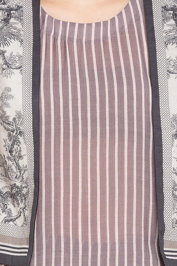 Blue & White Printed Kurta With Palazzo Pants & Jacket by Label SO US at Pernia's Pop Up Shop