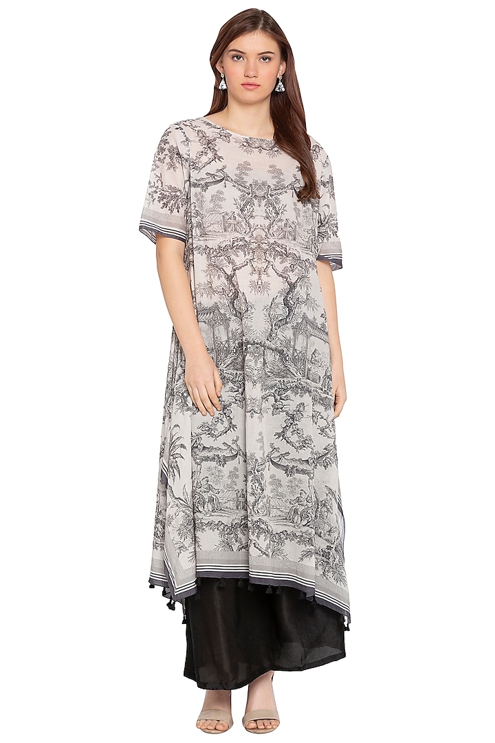 White Pleated Kurta With Black Palazzo Pants by Label SO US