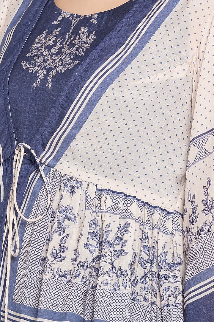 Blue Printed Dhoti Jumpsuit With White Peplum Jacket by Label SO US at Pernia's Pop Up Shop