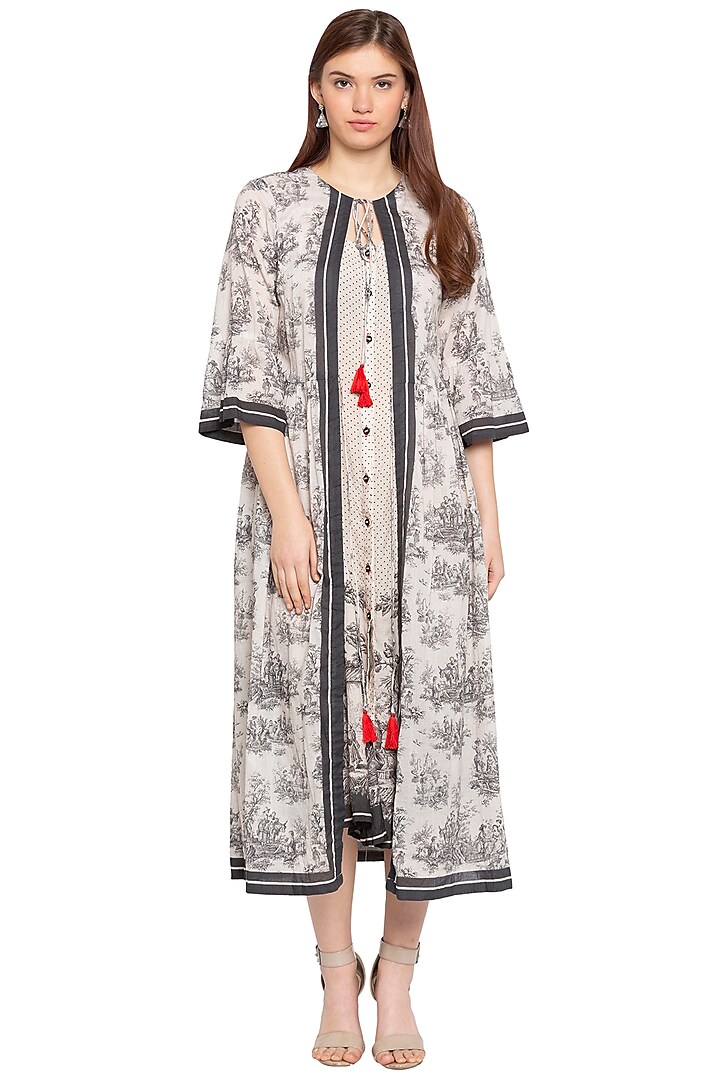 White & Black Printed Jacket With Tunic by Label SO US