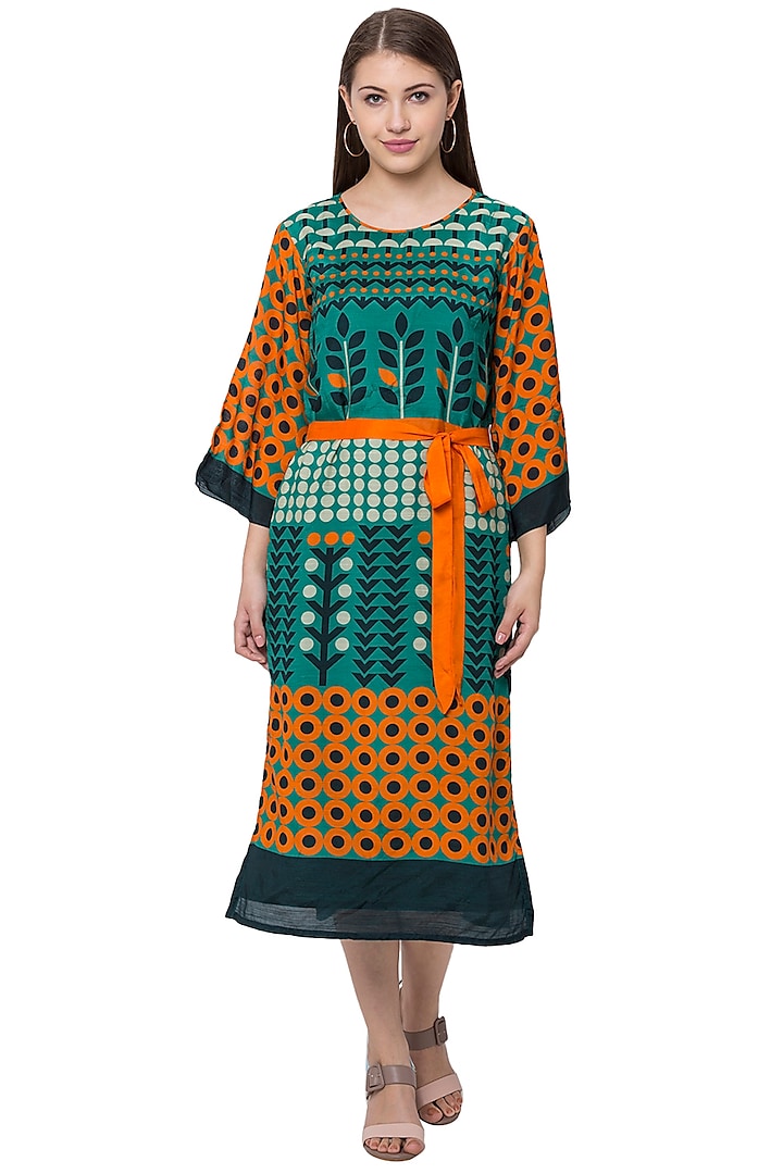 Pine Green Printed A-Line Dress by Label SO US at Pernia's Pop Up Shop