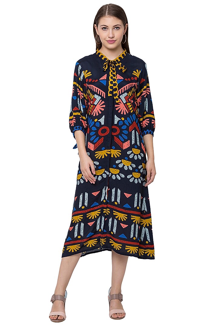 Black Printed Shirt Dress Design by Label SO US at Pernia's Pop Up Shop