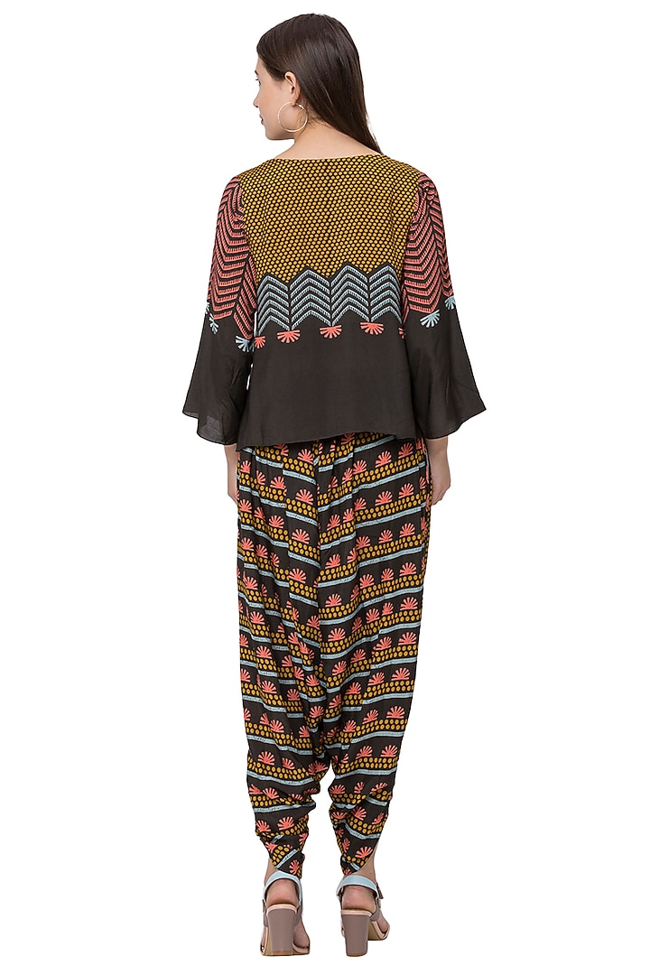 Black Printed Crop Top And Dhoti by Label SO US at Pernia's Pop Up Shop