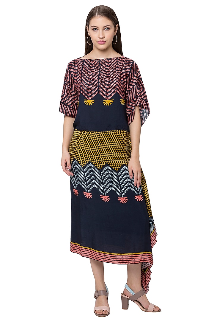 Navy Blue Printed Skirt Set by Label SO US