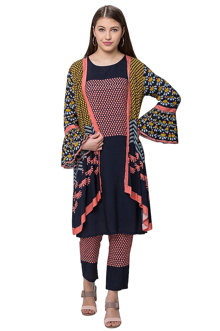 Navy Blue Printed Kurta Set by Label SO US at Pernia's Pop Up Shop