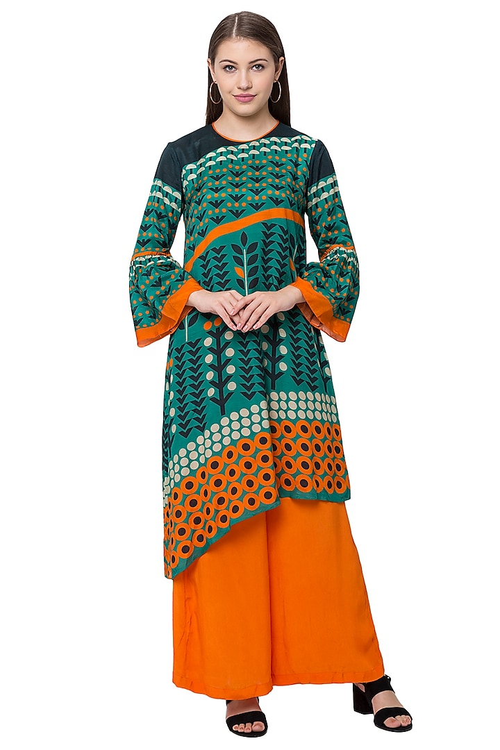 Pine Green Printed Kurta With Pants by Label SO US