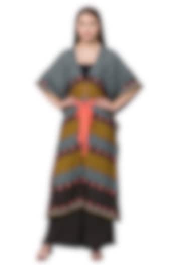 Black Printed Kaftan Dress With Belt by Label SO US at Pernia's Pop Up Shop