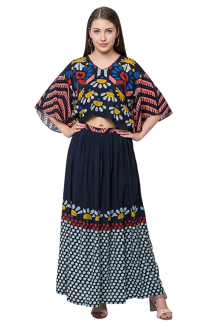 Navy Blue Printed Skirt Set by Label SO US