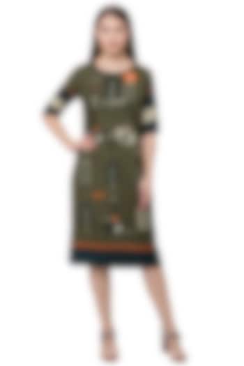 Olive Green Printed A-Line Dress by Label SO US