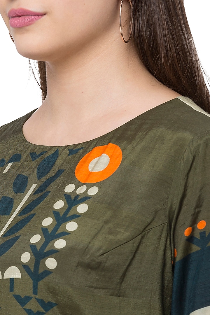 Olive Green Printed A-Line Dress by Label SO US at Pernia's Pop Up Shop