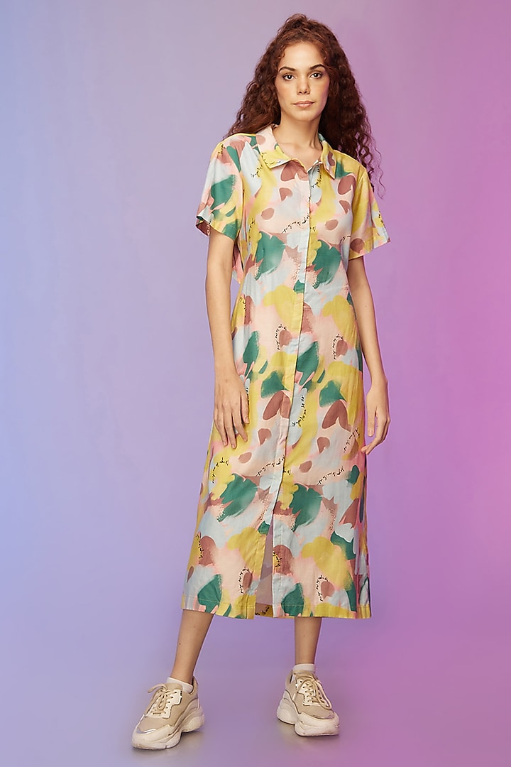 Multi-Colored Cotton Printed Shirt Dress by Label SO US