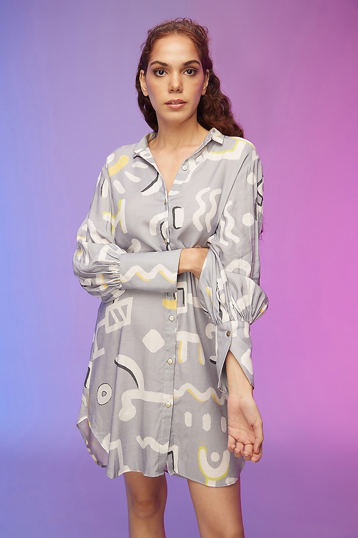 Powder Blue Cotton Printed Summer Shirt Dress by Label SO US at Pernia's Pop Up Shop