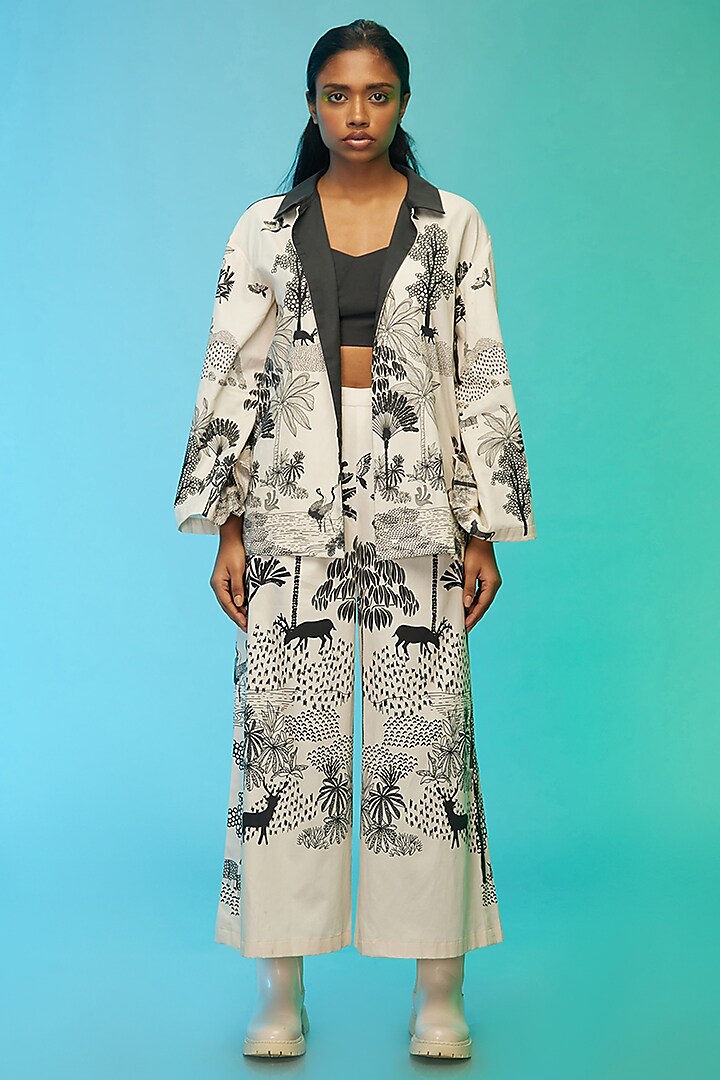 Off-White & Black Cotton Printed Co-Ord Set by Label SO US at Pernia's Pop Up Shop