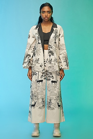 Off-White & Black Cotton Printed Co-Ord Set by Label SO US