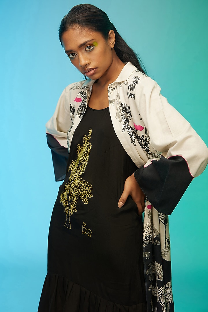 Off-White & Black Cotton Jacket Summer Dress by Label SO US at Pernia's Pop Up Shop