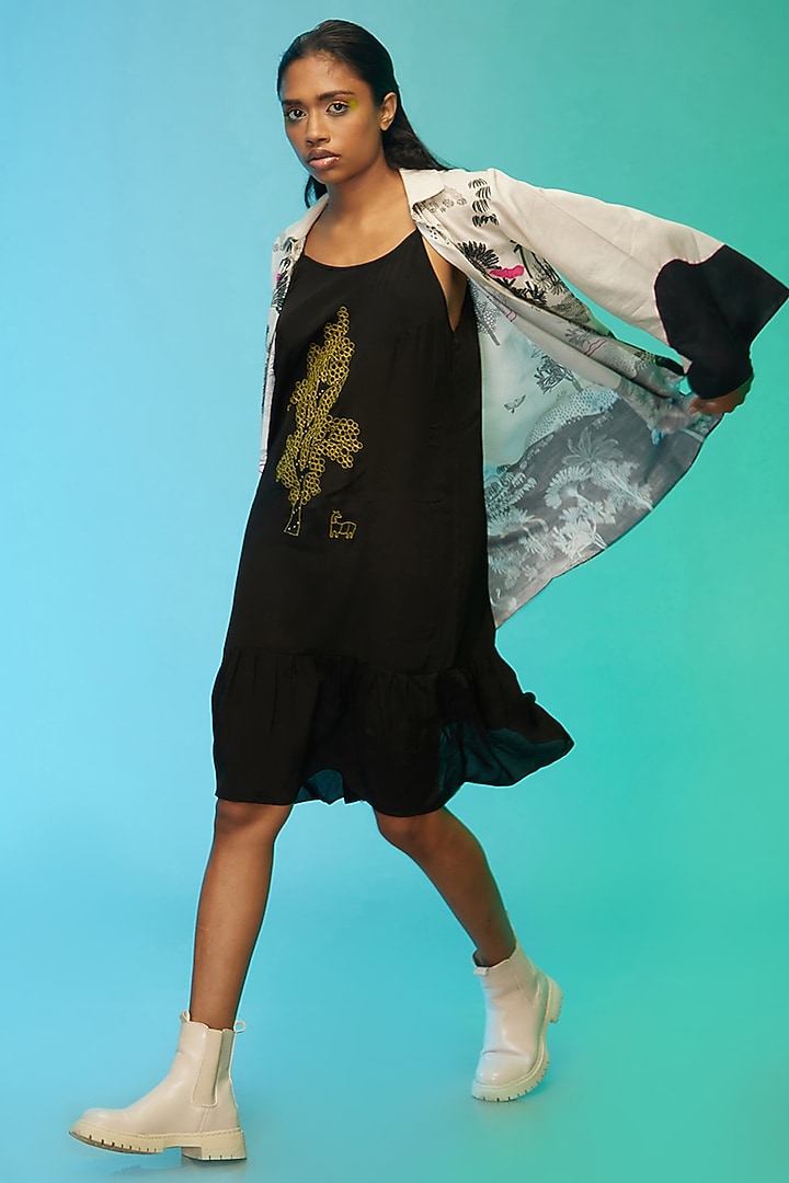Off-White & Black Cotton Jacket Summer Dress by Label SO US at Pernia's Pop Up Shop