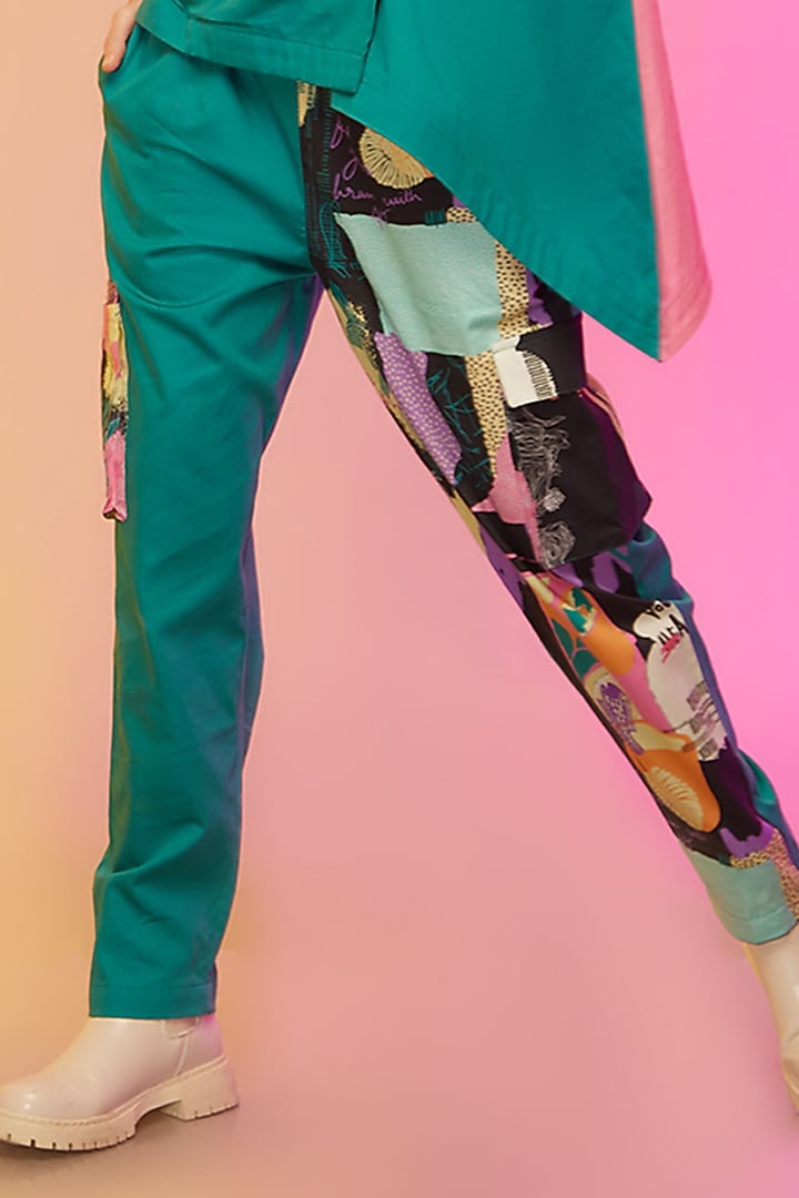 Green Cotton Printed Pant Set by Label SO US at Pernia's Pop Up Shop