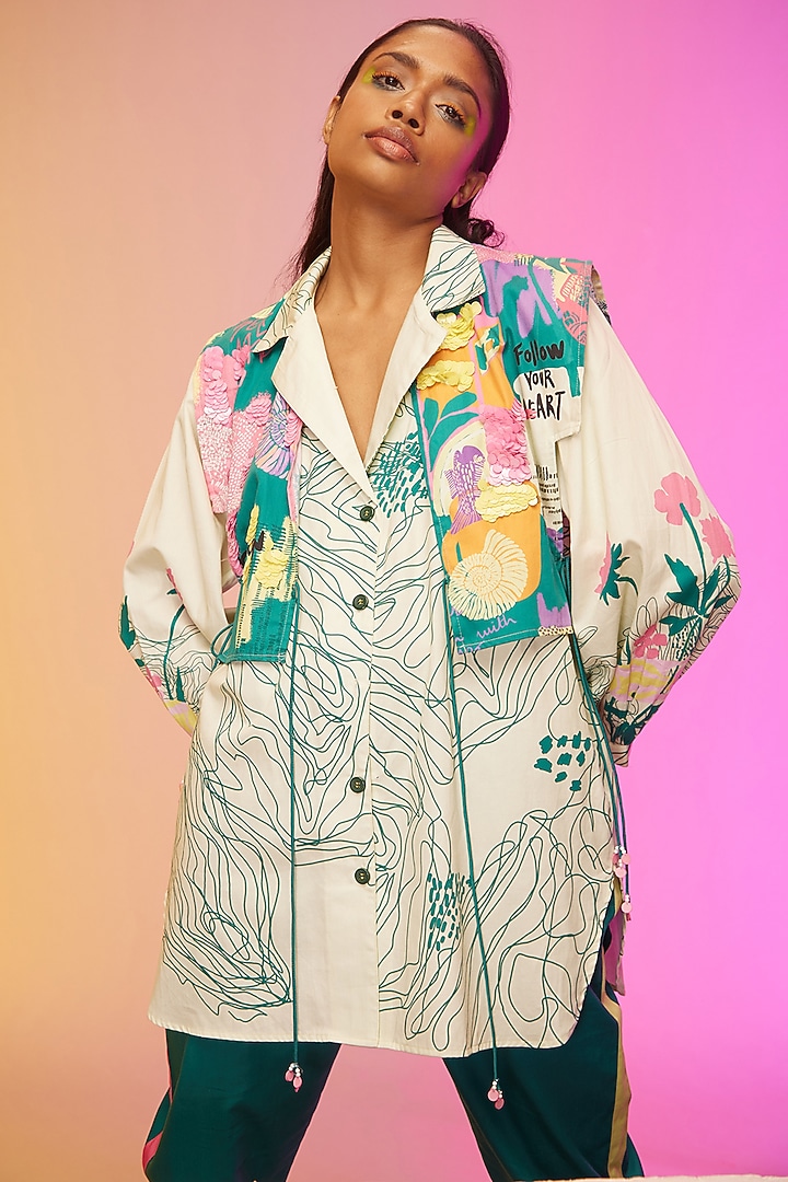 Off-White Cotton Printed Co-Ord Set by Label SO US at Pernia's Pop Up Shop