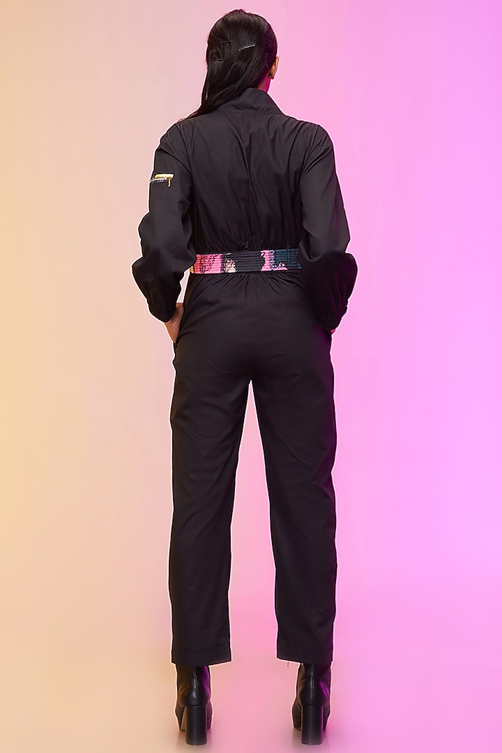 Black Cotton Embellished Jumpsuit by Label SO US at Pernia's Pop Up Shop
