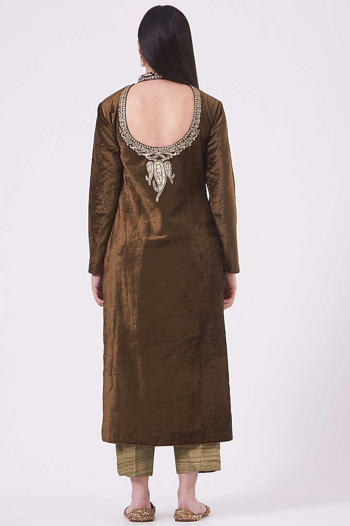 Brown Zardosi Embroidered Kurta Set by Soniya G at Pernia's Pop Up Shop