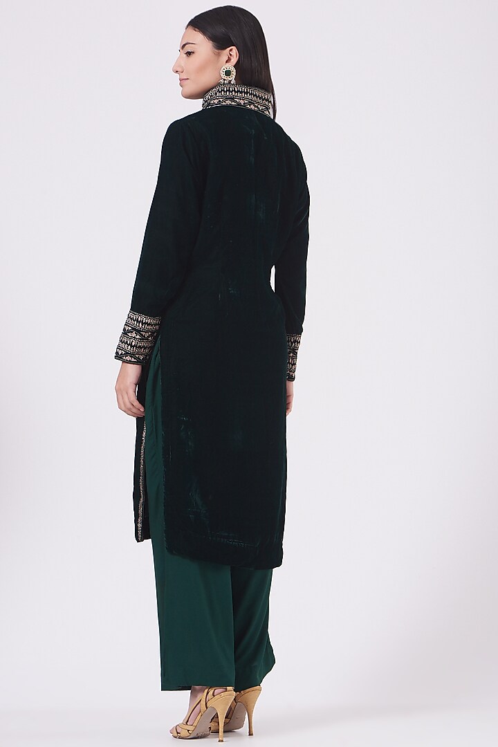 Bottle Green Zardosi Embroidered Kurta Set by Soniya G at Pernia's Pop Up Shop