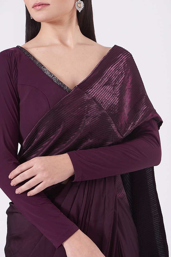Deep Wine Draped Wedding Saree Set by Soniya G at Pernia's Pop Up Shop